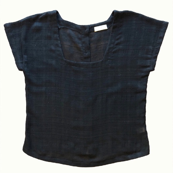 NEW Black Textured Cotton Gauze  Button Back Square Neck Tee, Made in USA - Picture 4 of 6